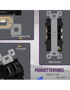 Enchufe Doble ENERLITES 15A 125V Negro Grado Comercial 2