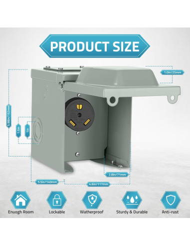 Caja de Salida de Energía RV PAULINN 30A Nema TT-30R Impermeable