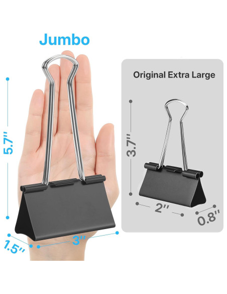 Clips de Carpeta Jumbo OWLKELA 3 Pulgadas 6 Pcs Negros Clips de Carpeta Jumbo OWLKELA 3 Pulgadas 6 Pcs Negros