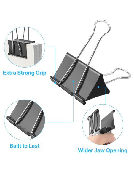 Clips de Carpeta Jumbo OWLKELA 3 Pulgadas 6 Pcs Negros Clips de Carpeta Jumbo OWLKELA 3 Pulgadas 6 Pcs Negros