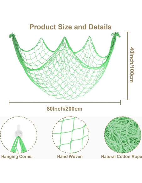 Paquete de 2 Redes de Pesca Decorativas Verde Manzana 203x102 cm