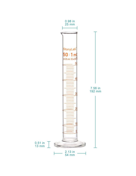 Cilindro Graduado 50 ml StonyLab Vidrio Borosilicato Pared Gruesa