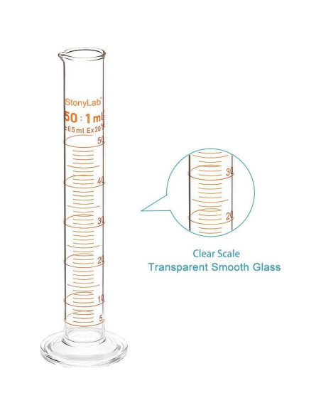 Cilindro Graduado 50 ml StonyLab Vidrio Borosilicato Pared Gruesa