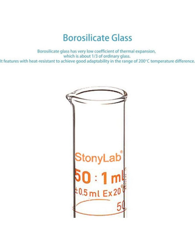 Cilindro Graduado 50 ml StonyLab Vidrio Borosilicato Pared Gruesa