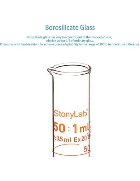 Cilindro Graduado 50 ml StonyLab Vidrio Borosilicato Pared Gruesa