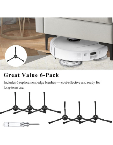 Cepillos Laterales Soniicmomo para Roborock Q Revo y S8 - 6 Piezas