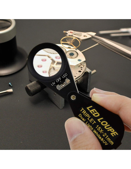 Lupa de Joyero 15x DANOPLUS con LED UV y Lente Triplete 21mm