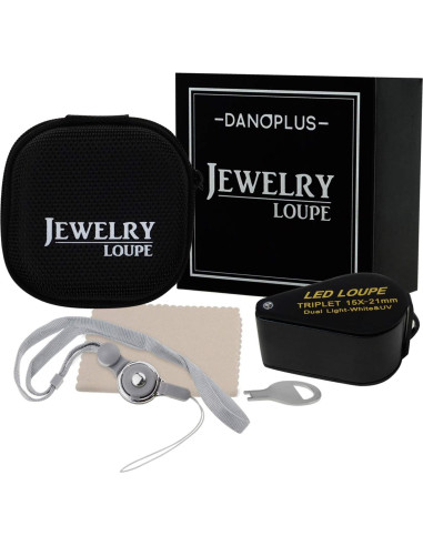 Lupa de Joyero 15x DANOPLUS con LED UV y Lente Triplete 21mm