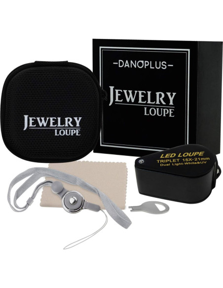 Lupa de Joyero 15x DANOPLUS con LED UV y Lente Triplete 21mm