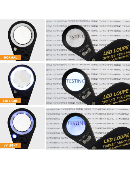 Lupa de Joyero 15x DANOPLUS con LED UV y Lente Triplete 21mm