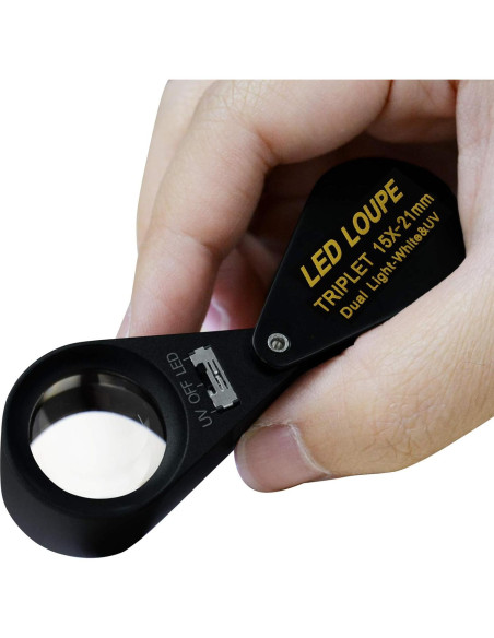 Lupa de Joyero 15x DANOPLUS con LED UV y Lente Triplete 21mm