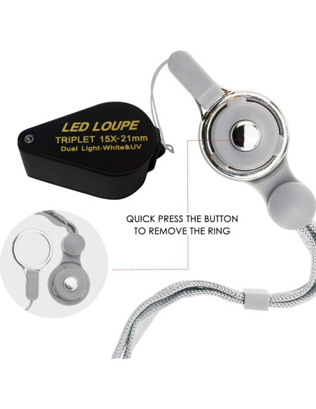 Lupa de Joyero 15x DANOPLUS con LED UV y Lente Triplete 21mm