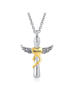 Collar de Urna de Crema LuxglitterLin con Alas de Ángel 54.86 cm