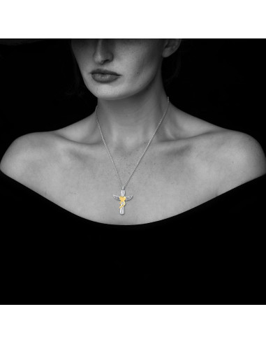 Collar de Urna de Crema LuxglitterLin con Alas de Ángel 54.86 cm