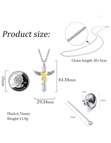 Collar de Urna de Crema LuxglitterLin con Alas de Ángel 54.86 cm