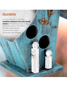 Casa de Aves Colgante Alpine 30.48 cm Madera y Metal Azul 2