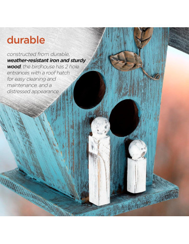 Casa de Aves Colgante Alpine 30.48 cm Madera y Metal Azul