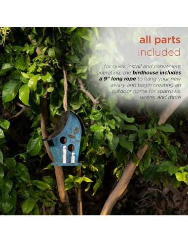 Casa de Aves Colgante Alpine 30.48 cm Madera y Metal Azul