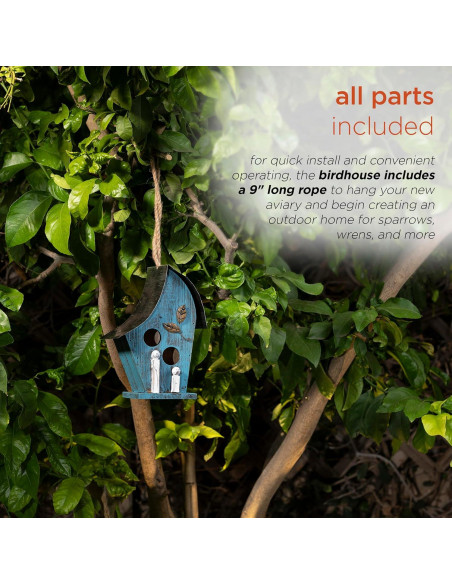 Casa de Aves Colgante Alpine 30.48 cm Madera y Metal Azul