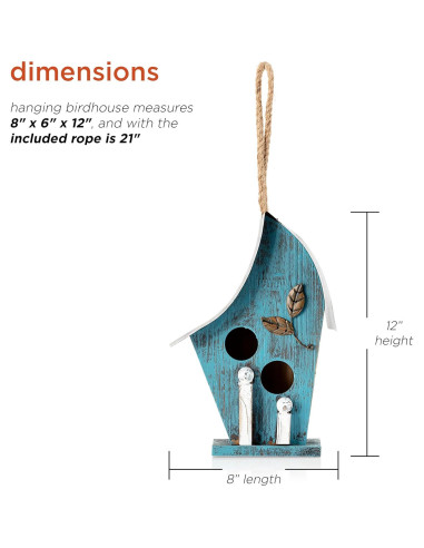 Casa de Aves Colgante Alpine 30.48 cm Madera y Metal Azul