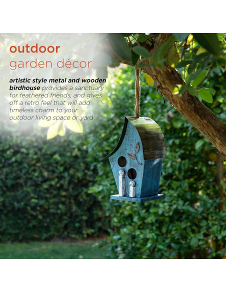 Casa de Aves Colgante Alpine 30.48 cm Madera y Metal Azul