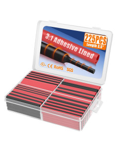 Kit 225 Pcs Tubos Termocontraíbles XHF 3:1 8.76 cm Negro y Rojo