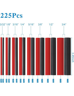 Kit 225 Pcs Tubos Termocontraíbles XHF 3:1 8.76 cm Negro y Rojo 2