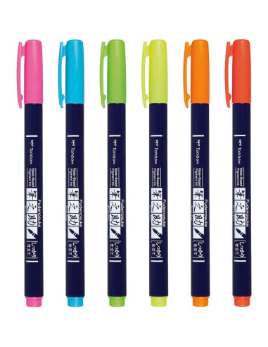 Tombow Fudenosuke Brush Pens Neón 6-Pack Punta Dura