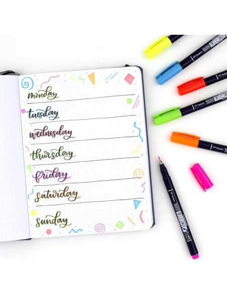 Tombow Fudenosuke Brush Pens Neón 6-Pack Punta Dura