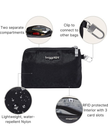 Baggallini Pouch RFID Desmontable para Mujeres - Leopardo Negro