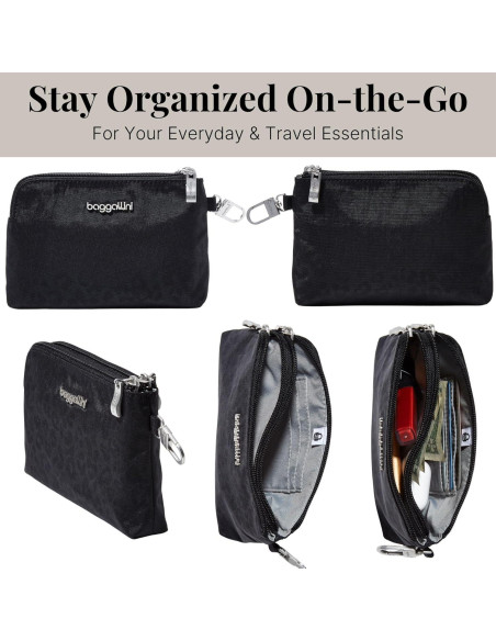 Baggallini Pouch RFID Desmontable para Mujeres - Leopardo Negro
