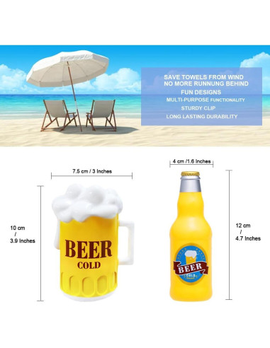 Clips para Toallas de Playa Kirmoo Jumbo - 4 Piezas Multicolor