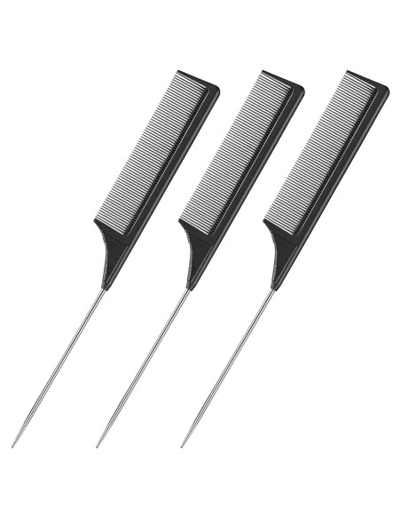 3 Peines de Cola de Rata Leinuosen de Acero Inoxidable Negro