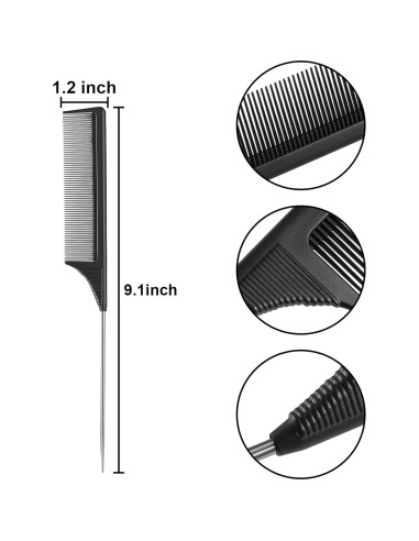 3 Peines de Cola de Rata Leinuosen de Acero Inoxidable Negro