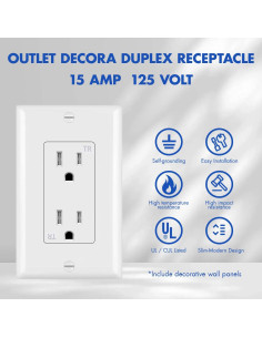 Toma de Corriente Eléctrica Decorativa EZsport 15A Blanca - Paquete de 10 2