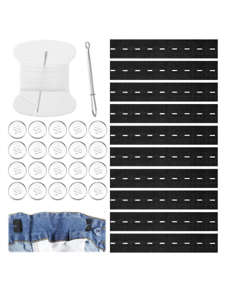 10 Piezas Ajustador Elástico de Cintura LIQWEI Negro