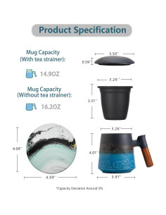 Taza de Té ZENS con Infusor y Tapa Cerámica 428 ml 2