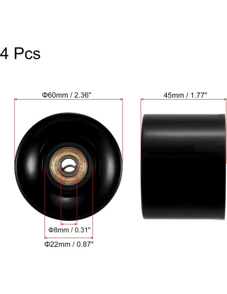Ruedas de Longboard PATIKIL 45x60mm PU ABEC-11 Negras