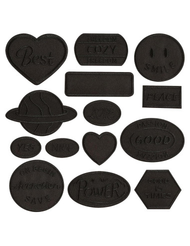 14 Parches Bordados Negros Woohome para Planchar o Coser