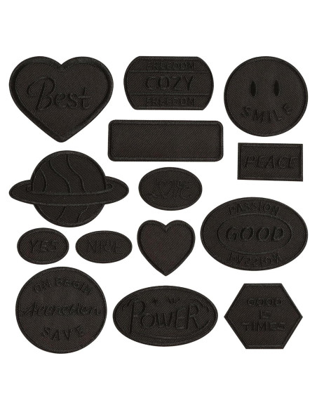 14 Parches Bordados Negros Woohome para Planchar o Coser