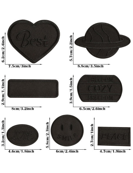 14 Parches Bordados Negros Woohome para Planchar o Coser