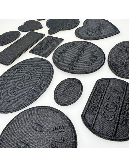 14 Parches Bordados Negros Woohome para Planchar o Coser