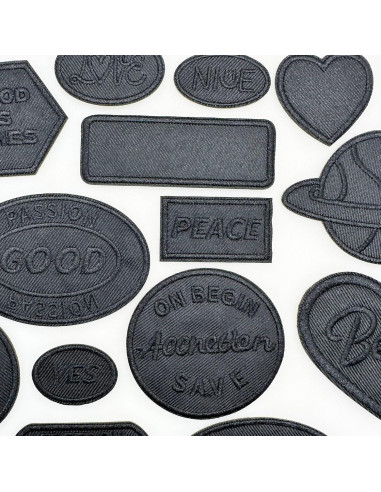 14 Parches Bordados Negros Woohome para Planchar o Coser