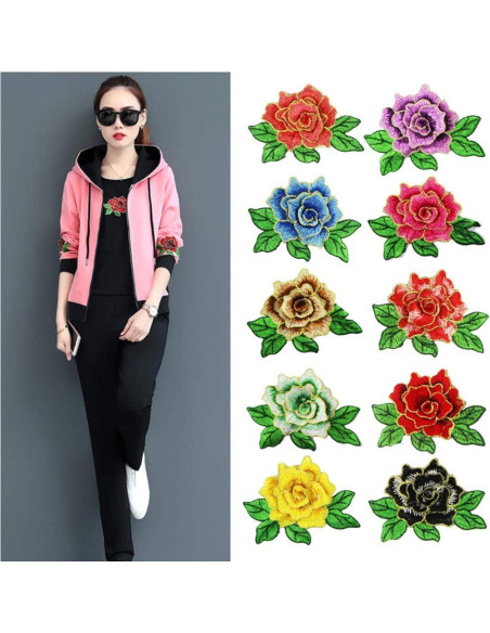 10 Piezas Parche Bordado Floral MSCFTFB 8x11 cm para Coser