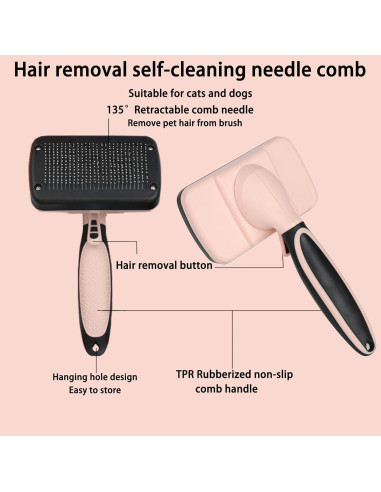 Cepillo Deshedding Autolimpiante para Perros y Gatos ESYAMIPET - Rosa