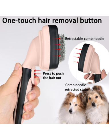 Cepillo Deshedding Autolimpiante para Perros y Gatos ESYAMIPET - Rosa