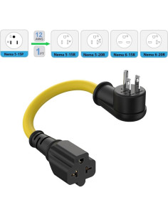 Adaptador de Enchufe 12AWG 1 Pie Nema 5-15P a 5-20R 15A a 20A 2
