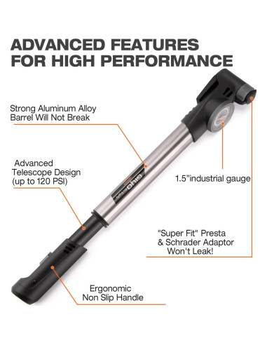 Mini bomba de bicicleta Kadacha con manómetro 120 PSI
