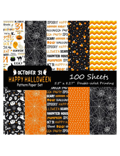 Conjunto de Papel de Patrón Halloween Morcheiong 100 Hojas A5