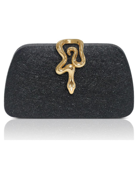 Bolso de mano de noche FUKEFUKEUS negro con cierre de serpiente Bolso de mano de noche FUKEFUKEUS negro con cierre de serpiente